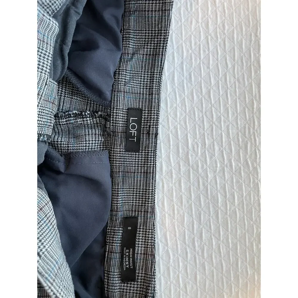 Loft Trouser Pants Work Office High Waist Skinny Plaid Comfort Size 8 Stretch